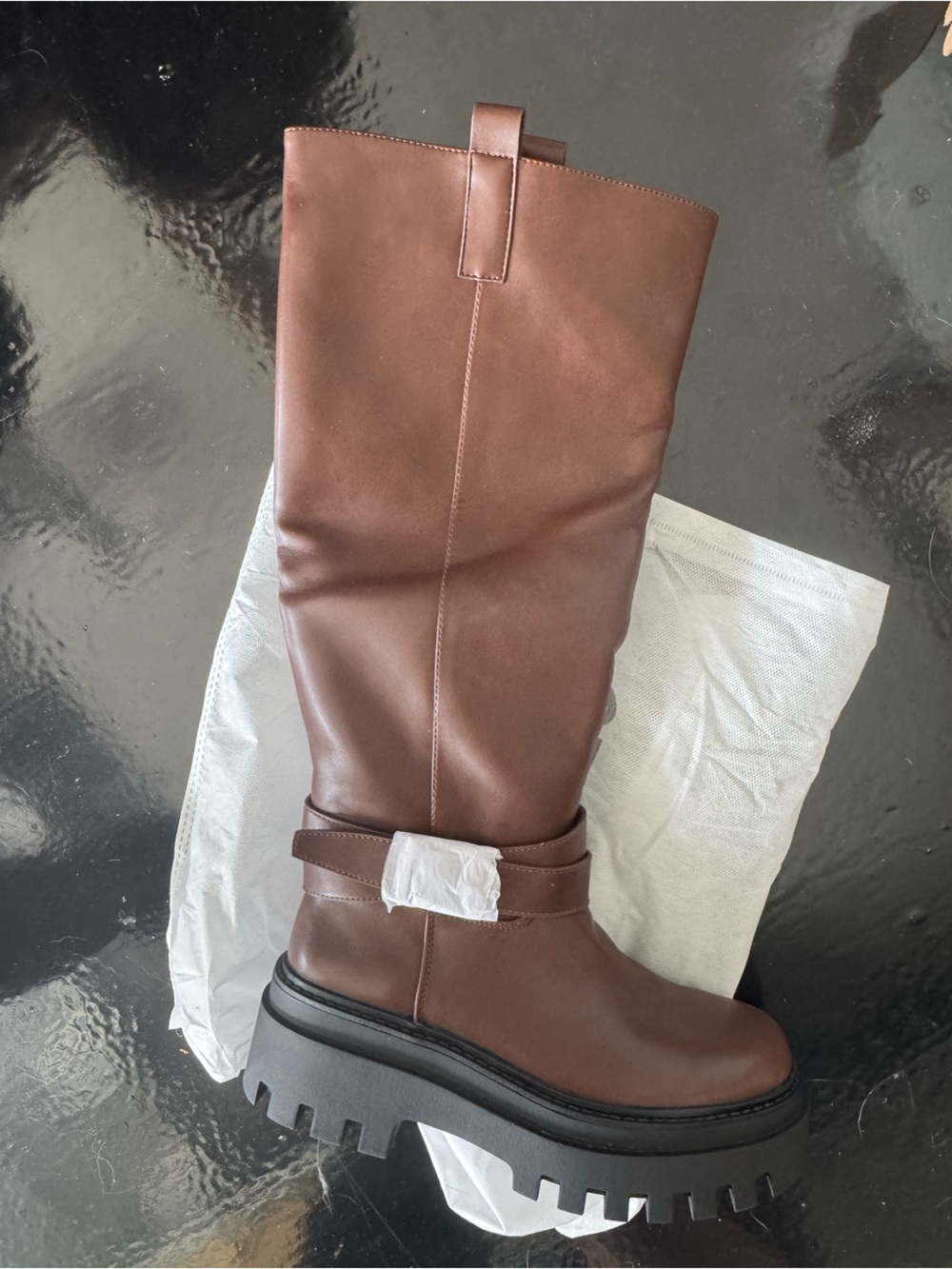 Amazon Brown Chunky Lug Sole Knee-High Boot